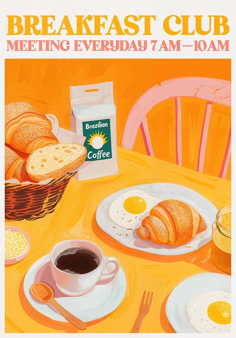 New Arrivals 2024 | Poster Wall Breakfast Poster Ideas, Breakfast Design Poster, Cafe Poster Design Coffee Shop, Kitchen Poster Ideas, Breakfast Graphic Design, Brunch Poster, Retro Food Poster, Posters For Kitchen, Croissant Poster