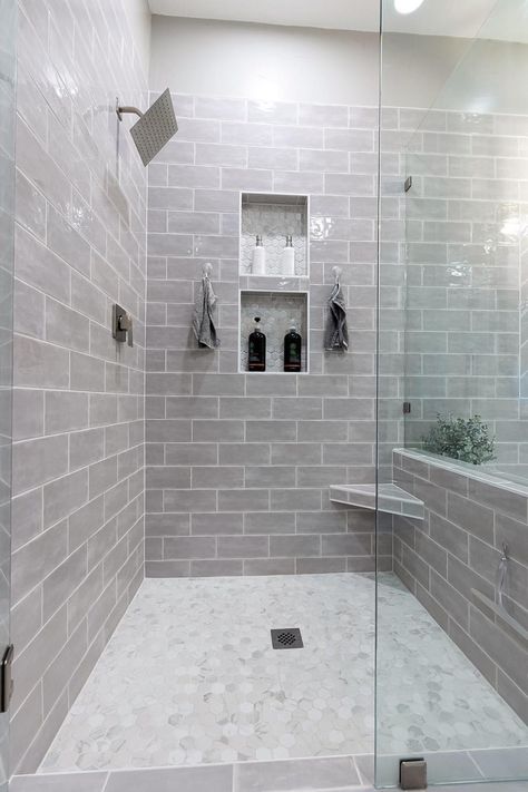 Lowes Bathroom Tile Shower Walls, Arizona Style Bathroom, Tiled Bathroom Showers Walk In, Basement Showers, Grey Shower Tile Ideas, Townhome Remodel, Master Remodel, Basement Finish, Barn Apartment