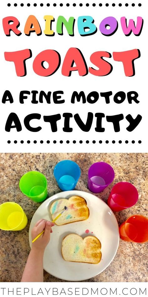 Rainbow Toast: A Fun Breakfast Activity - The Play Based Mom Breakfast Preschool Activities, Rainbow Toast, Playing Preschool, Process Art Preschool, Preschool Cooking, Boredom Busters For Kids, Fun Breakfast, Rainbow Activities, Fine Motor Activity