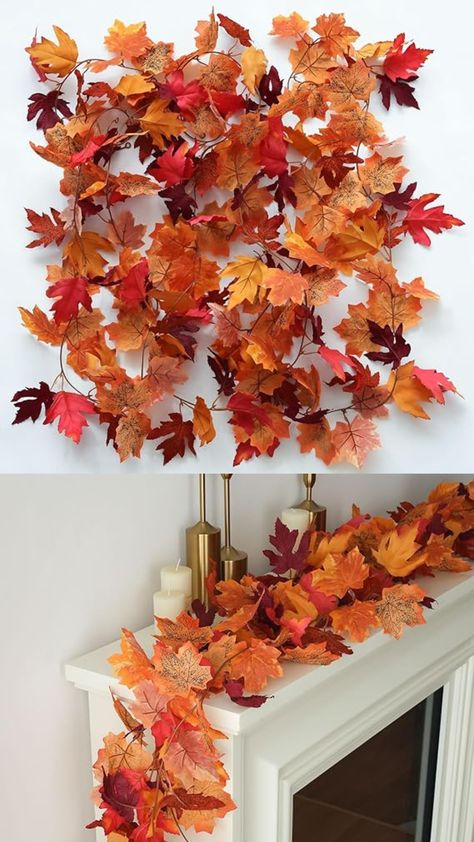 These 6FT maple leaf garlands (set of 3) are perfect for fall decorations, including porch, fireplace, mantle, table centerpieces, weddings, Thanksgiving, Halloween, and farmhouse decor. Made with silk leaves and realistic branching, they require zero maintenance and are reusable. Soft, sturdy, and bendable for easy decorating indoors or outdoors. Designed by MIZII for stunning, lifelike decor. #Fall #AutumnDecor #ThanksgivingDecor #HalloweenDecor #FarmhouseDecor #ArtificialGarland #MantleDecor Fall Leaves Wedding Decor, Fall Leaves Wedding, Fall Maple Leaves, Fall Leaf Decor, Sweet Sixteen Birthday Party Ideas, Porch Fireplace, Artificial Garland, Sweet Sixteen Birthday, Real Leaves