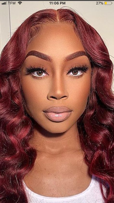 Makeup Looks With Burgundy Hair, Burgundy Hair And Makeup, Burgundy Eyebrows Black Women, Burgundy Hair And Eyebrows, Burgundy Make Up Looks, Burgundy Hair Makeup Looks, Red Eyebrows Black Women, Burgundy Eyebrows, Burgendy Makeup