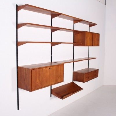 Teak Wall Unit, Wall Storage Unit, Mid Century Interior, Kai Kristiansen, Teak Wall, Mid Century Furniture, Wall Unit, Interior Inspo, Office Ideas