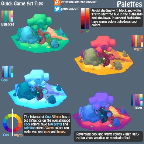 Quick Game Art Tip - Palettes | Minions Art on Patreon Game Design Inspiration, 3d Game Design, 3d Game Art, 3d Max Tutorial, Minion Art, Game Level Design, Game Textures, Low Poly Games, Hand Painted Textures