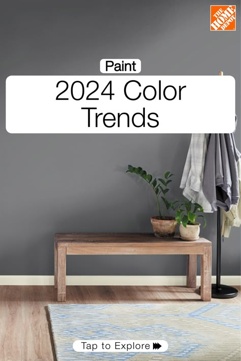 Elevate your home with the latest paint color trends for 2024 from BEHR at The Home Depot. Discover the versatility of Cracked Pepper, the Color of the Year, a soft black shade that adds depth and sophistication to any space. Explore the 2024 Color Trends Palette, featuring Whipped Cream, Weathered White, Even Better Beige, Malted, and Tranquil Gray. Whether you're looking for a moody or a serene ambiance, BEHR's offers endless possibilities for every design style. Tap to explore. Behr Paint Colors Home Depot, Home Depot Gray Paint Colors, Front Room Color Ideas, Home Depot Paint Colors Living Room, 2024 Paint Color Trends Behr, Even Better Beige Behr, Color Room Ideas, Even Better Beige, Glossy Furniture