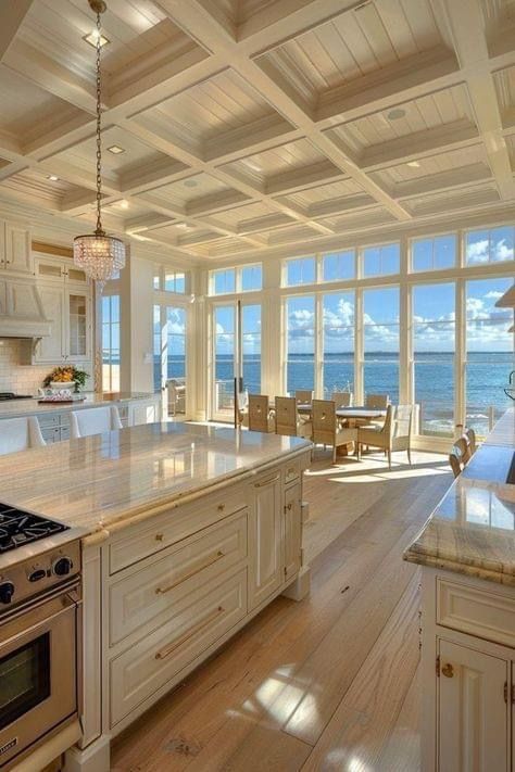 Kitchen With Ocean View, Ocean Kitchen, Beach House Kitchen, Beach House Kitchens, Dream Beach Houses, Dream Life House, Casa Vintage, House By The Sea, Beach House Interior