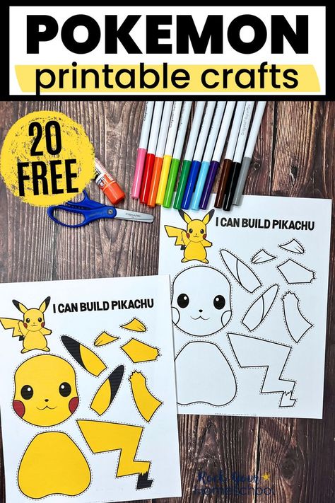 Pokemon Kids Craft, Pokemon Crafts For Kids, Pokemon Birthday Card, Pokemon Printables, Pokemon Party Decorations, Pokemon Crafts, Pokemon Themed Party, Pokemon Diy, Free Printable Crafts