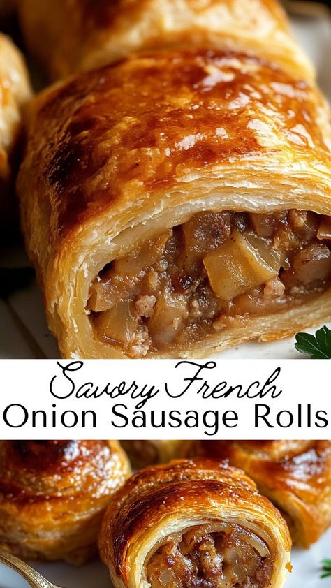 These Easy Savory French Onion Sausage Rolls are a delicious way to enjoy fall flavors! Combining juicy sausage and caramelized onions, they’re wrapped in flaky pastry for a satisfying treat. Perfect for appetizers or main dishes, these rolls are a fantastic addition to your fall recipes. Bake a batch for your next gathering and watch them disappear! Best Sausage Roll Recipe, Fireplace Cooking, Sausage Appetizers, Sausage Rolls Recipe, Hearty Snacks, Cozy Sunday, Best Sausage, Sweet Onions, Comforting Dinner