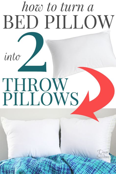 I had no idea it was so easy to turn a bed pillow into throw pillows! Throw pillows are so overpriced, and this easy tutorial shows you how to make TWO throw pillows for less than $10! What an amazing bargain! I am all about saving money with DIY home dec Throw Pillows Diy, Diy Throws, Throw Pillow Diy, Diy Throw Pillows, Pillows Diy, Sewing Pillows, Bed Pillow, Kitchen Decorating, Mount Pleasant