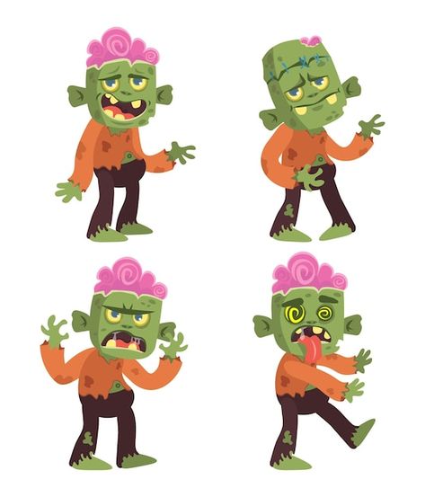 Cartoon halloween zombie flat vector whi... | Premium Vector #Freepik #vector #background #pattern #party #design Cartoon Zombie Cute, Zombie Illustration Cute, Zombie Character Design, Zombie Cute, Retro Zombie, Zombie Clipart, Zombie Character, Cartoon Zombie, Zombie Style