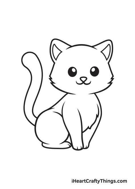 Fluffy Cat Drawing, Kittens Drawing, Narwhal Drawing, Paw Print Drawing, Cats Drawings, Sloth Drawing, Sketch Outline, Cartoon Cat Drawing, Simple Cat Drawing