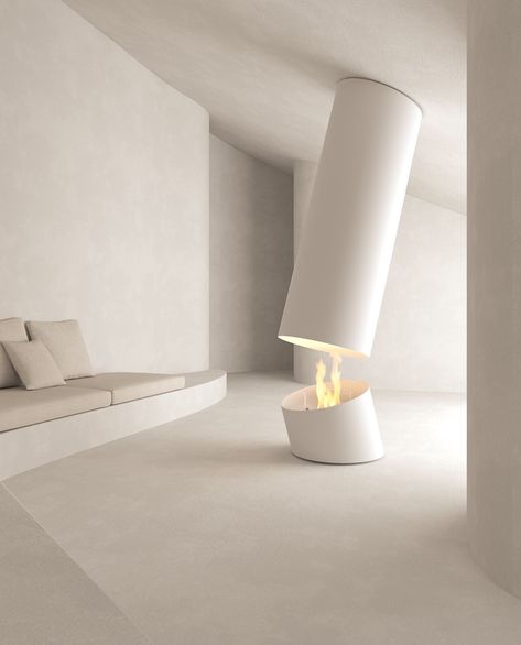 Artistic Fireplace, Monochromatic Colour Palette, Suspended Fireplace, Monochromatic Colour, Interior Minimalista, Modern Fireplace, Home Fireplace, White Room, White Furniture