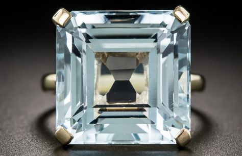 A cool refreshing blue square-cut aquamarine, weighing approximately 14 carats… Aquamarine Solitaire Ring, Gemstone Rings Vintage, Classic Engagement Ring Solitaire, Solitaire Ring Set, Aquamarine Jewelry, Aquamarine Ring, Sparkly Things, Aquamarine Rings, Bling Rings