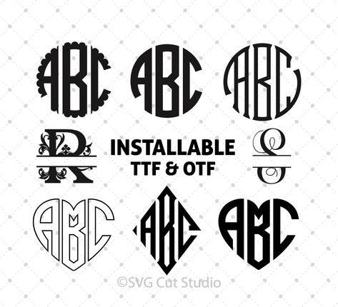 True Type Fonts Bundle Cricut Monogram Font, Circle Monogram Font, Type Fonts, Free Monogram Fonts, Silhouette Fonts, Cricut Monogram, Ttf Fonts, Diy Logo, Logo Design Diy