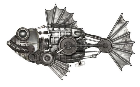 Steampunk style fish. Mechanical animal photo compilation. Steampunk style fish, european perch (Perca fluviatilis). Mechanical animal photo compilation royalty free stock images Photo Compilation, Metal Wire Art, Steampunk Drawing, Steampunk Animals, Mechanical Animals, Robot Animal, Vintage Motorcycle Posters, Cyborgs Art, Whale Tattoos