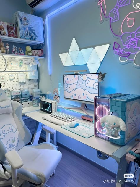 Weeb Bedroom Ideas, Sanrio Bedroom, Blue Moodboard, Games Room Inspiration, Small Game Rooms, Cinnamoroll Sanrio, Dorm Design, Photo Room, Pinterest Room Decor