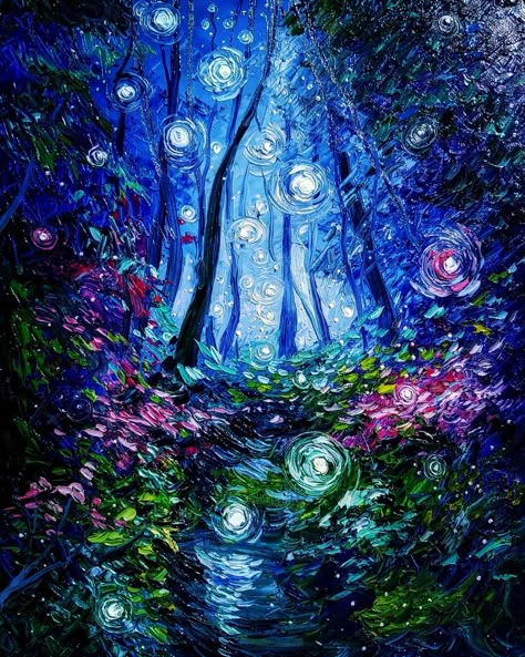 Starry Night Art, Spiritual Paintings, Magic Forest, Illusion Art, Nature Art Painting, Aesthetic Painting, Ethereal Art, Hippie Art, Art Inspiration Painting