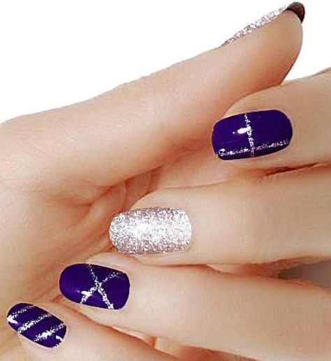 Nail Strips Plum and silver glitter color wraps real polish M151 street art Navy And Silver Nails, Purple And Silver Nails, 2022 Nails, Wedding Nails Glitter, Fingernail Designs, Purple Nail Designs, French Manicure Nails, Perfect Manicure, Beauty Nails Design