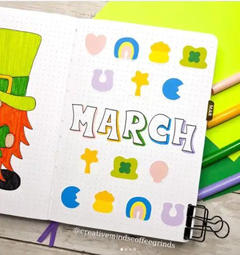 March Journal Spread, March Journal Cover Page, March Journaling, March Calendar Doodles, March Dot Journal, March Journal Page, March Font, March Bulletin Journal Ideas, Journal March