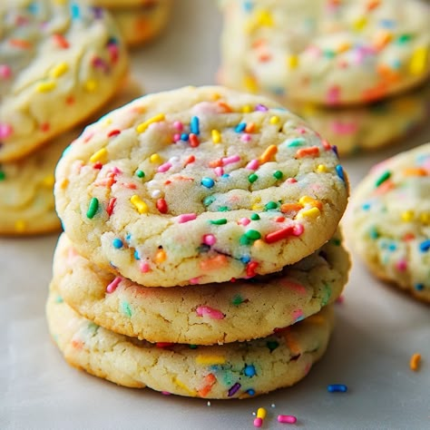 Delicious Funfetti Sprinkle Cookies Recipe Mini Funfetti Cookies, Christmas Funfetti Cookies, Easy Sprinkle Cookies, Confetti Sugar Cookies, Confetti Cookies Recipe, Squishmallow Cookies, Nye Cookies, Finger Food For Kids, Funfetti Sugar Cookies