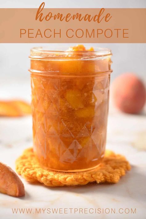 Whip up a delicious peach compote with this simple recipe! Using fresh peaches, sugar, and a few other ingredients, you'll create an irresistibly sweet and tangy compote. Perfect for desserts, breakfasts, or adding a touch of sweetness to any dish! Peach Cobbler Canning Recipe, Peach Compote Easy, Peach Compote Recipe, Fresh Peach Recipes Healthy, Banana Compote, Burger Sauces, Apple Compote Recipe, Healthy Peach Recipes, Fresh Peach Recipes