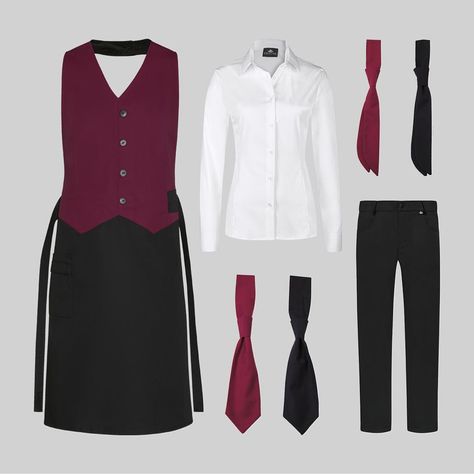 Waitress Outfit, Father Of The Bride Outfit, Modern Workwear, Carnaval Outfit, Short Tie, Hotel Uniform, Chef Jackets, Chef Wear, Hospitality Uniform