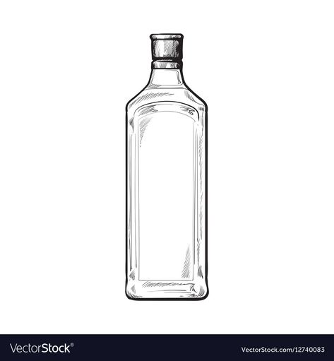 Glass Bottle Tattoo Design, White Bottle Design, Gin Bottle Tattoo, Gin Bottle Illustration, Gin Bottle Drawing, Glass Bottle Drawing Sketch, Glass Bottle Illustration, How To Draw A Bottle, Vodka Bottle Drawing