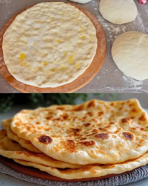 This homemade flatbread recipe creates soft, pillowy flatbreads perfect for serving with curries, dips, or your favorite spreads. The dough is simple to make, and the result is a beautifully golden, slightly crispy bread that will enhance any meal. Whether you're enjoying them with a flavorful stew or as a wrap for your favorite fillings, these flatbreads are sure to impress. Preparation Time: 20 minutes Cook Time: 5-7 minutes Resting Time: 2 hours 25 minutes Total Time: 2 hours 45 minutes Yield How To Make Flat Bread, Quick Flatbread Recipe, Recipe For Flatbread, Flatbread Dough Recipe, Homemade Flatbread Recipes, Quick Flatbread, Flatbread Dough, Easy Flatbread Recipes, Easy Flatbread