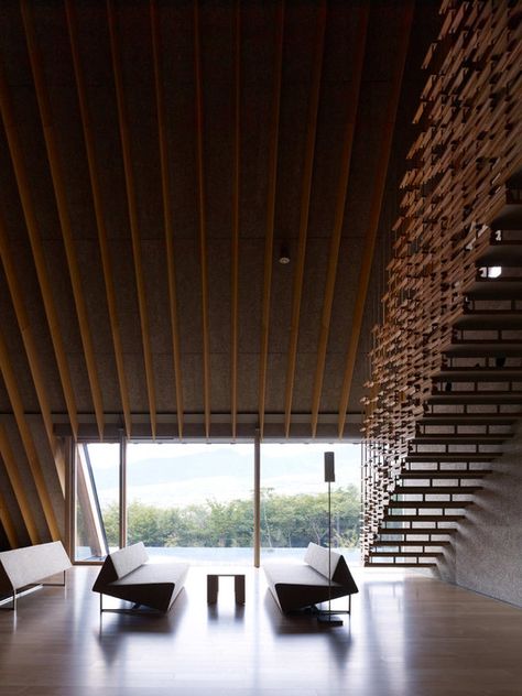 Kengo Kuma, Interior Stairs, Space Architecture, Staircase Design, Stairs Design, Wood Slats, Floor Design, Contemporary Architecture, Amazing Architecture