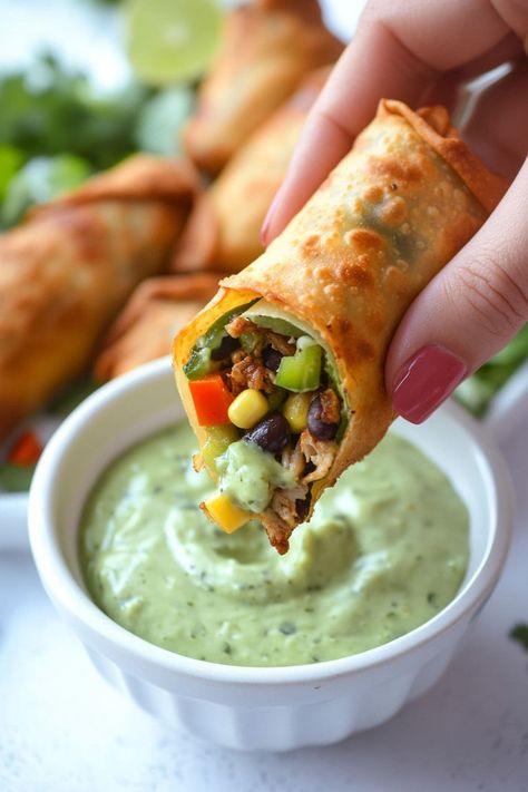 Southwestern Egg Rolls - Insanely Good Southwest Dip Recipe, Egg Roll Dipping Sauce, Southwest Eggrolls, Mexican Egg, Southwest Egg Rolls, Southwestern Egg Rolls, Egg Roll Filling, Ranch Dipping Sauce, Avocado Fries