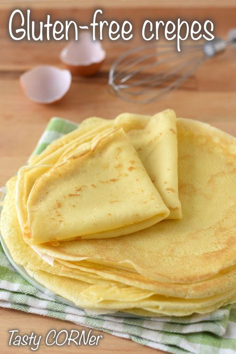 Gluten-free Crepes with dairy-free option: easy recipe with rice flour Rice Flour Dessert Recipes, Tapioca Flour Crepes, Rice Flour Crepes Recipe, Crepe Recipe Gluten Free, Gluten Free Rice Flour Recipes, Rice Flour Crepes, Recipe With Rice Flour, Recipes With Sweet Rice Flour, Rice Flour Pancakes Recipe