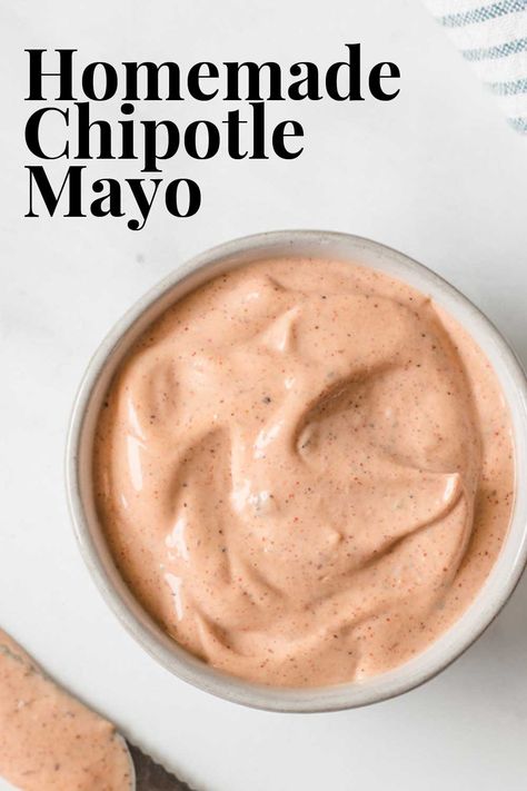 Homemade Chipotle Mayo is your new favorite condiment! Give your next sandwich a kick with this easy to prepare sauce! #chipotlemayo #easysauces #chipotleaioli #homemadecondiments #chipotle Homemade Chipotle Mayo, Homemade Chipotle, Mayo Sauce, Chipotle Aioli, Chipotle Mayo, Homemade Condiments, Condiment Recipes, Marinade Sauce, Chipotle Sauce