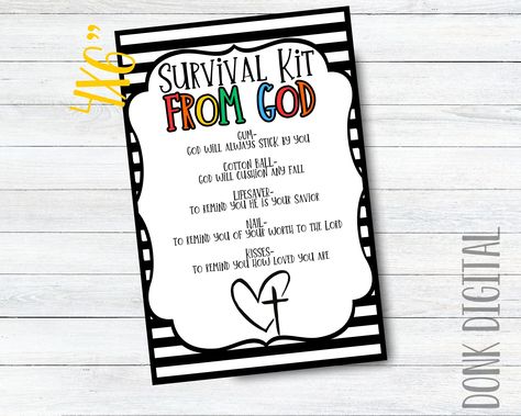 Survival Kit From God, Church Gifts, Activity Ideas, Printable Tags, Survival Kit, Printable Gift, Religious Gifts, Life Savers, Surprise Gifts