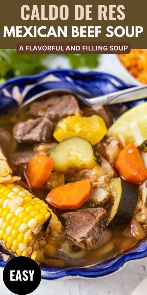 Learn how to make Caldo De Res, a hearty and delicious soup with beef, vegetables, and Mexican red rice. It’s a simple and satisfying dish that you can cook in a slow cooker. Beef Caldo Soup, Caldo Soup, Beef Soup Crockpot, Mexican Red Rice, Mexican Beef Soup, Mexican Soups, Soup With Beef, Warming Soups, Recipe With Rice