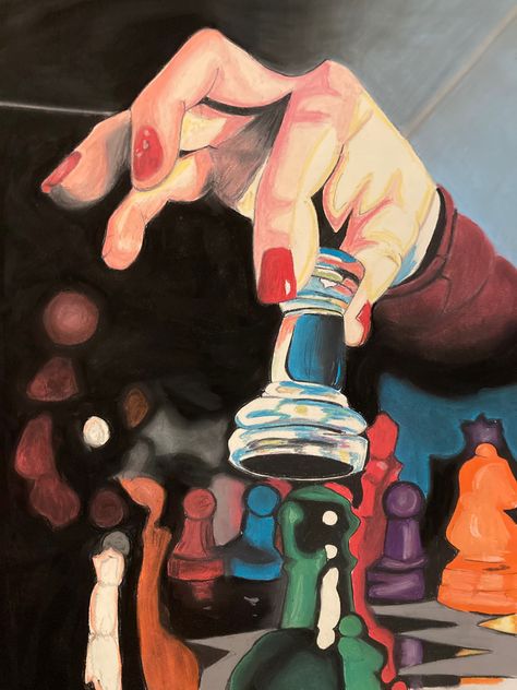 Perspective art Nupastel Art, Gcse Art Kings And Queens, Chess Poster, Chess Queen, Art Alevel, Gcse Art Sketchbook, Queen Art, Principles Of Art, Gcse Art