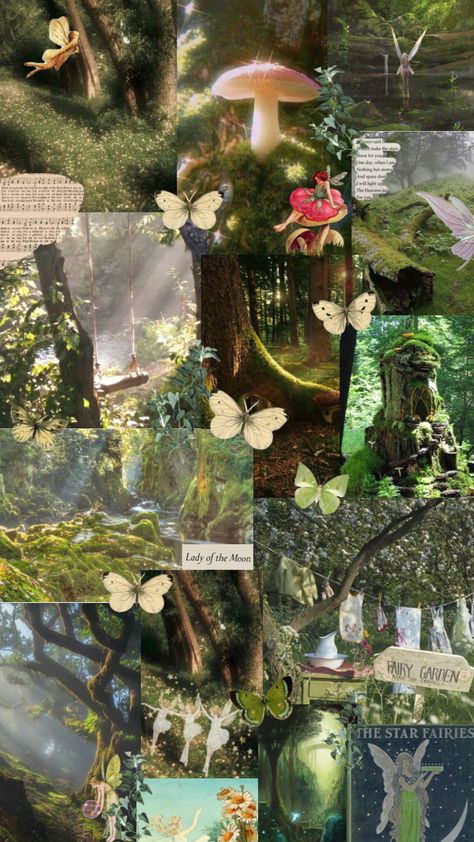 How To Be A Fairy Aesthetic, Fairy Core Moodboard, Forest Mood Board, Fairy Forest Aesthetic, Faerie Forest Aesthetic, Forest Fairy Aesthetic Wallpaper, Earth Fairy Aesthetic, Woodland Fairy Aesthetic, Prom Themes Starry Night