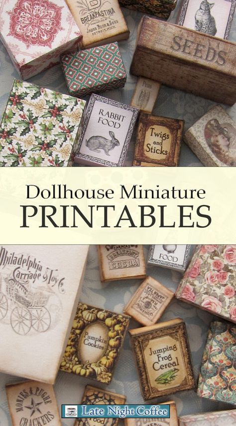 Dollhouse Miniature Printables - Late Night Coffee Diy Miniature Decor, Dollhouse Printables Free, 1 12 Scale Miniatures Printables Free, Dollhouse Kitchen Ideas, Making Miniatures Diy, Free Miniature Printables 1:12, Miniature Printables Templates, Dollhouse Update, Easy Diy Miniatures