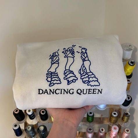 We’ve got the cutest dancing queen sweater for you this summer for those cooler evenings! #burnsyembroidery #embroidery #dancingqueen #sweater #cute #love #abba Dancing Queen, Abba, Queen, Embroidery, Instagram