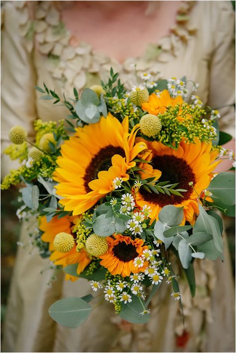 Rustic Woodland Autumnal Athelington Hall Wedding With Sunflowers Sunflower Flower Arrangements, White Peony Bouquet Wedding, Woodland Wedding Bouquet, Daisy Bouquet Wedding, Sunflowers Bouquet, Sunflower Bridal Bouquet, Eucalyptus Wedding Bouquet, Country Garden Flowers, Flower Tips