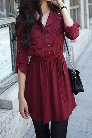 Casual Shirt Collar Long Sleeves Single Breasted Solid Color Dress For Women Casual Dresses | RoseGal.com Mobile Wardrobe Wishlist, Western Outfit, Elegante Casual, Solid Color Dress, Olivia Palermo, Fashion Attire, Inspired Outfits, Mode Inspiration, Stylish Dresses