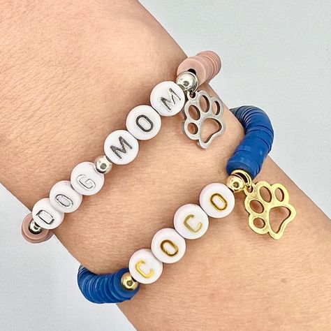 Dog Mom Bracelet Stack, Dog Mom Bracelet, Bracelet Images, Dog Charm Bracelet, Dog Bracelet, Clay Bracelets, Pet Jewelry, Animal Bracelet, Multiple Bracelets