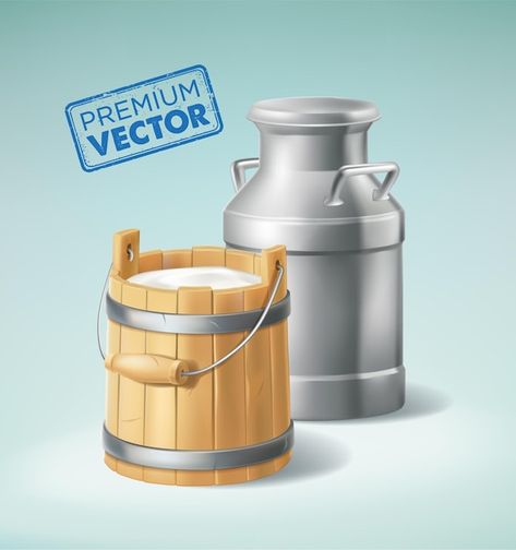 Milk Png, Wooden Bucket, Milk Cans, Illustration Vector, 3d Illustration, Premium Vector, Milk, Canning, Quick Saves