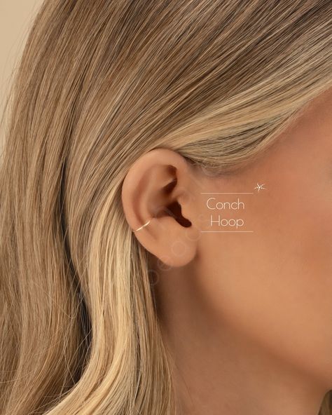 Gold Hoop Conch Piercing, Conch Piercing Hoop, Orbital Piercing, Conch Hoop, Earring Cartilage, Piercing Inspo, Conch Earring, Earrings Rose Gold, Conch Piercing