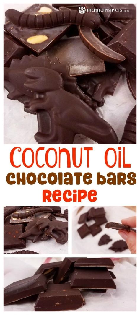 Try this healthy alternative to chocolate - organic coconut oil chocolate bars. It's so tasty the kids will love it too! Add nuts, coconut or dried fruit for an even tastier treat. Paleo-Friendly and Keto-friendly with a simple substitution.#coconutoil #chocolate #coconutchocolate #coconutchocolatebars #paleofriendly #ketofriendly #mamainstincts #healthydessert #healthytreat #coconuttreat #chococolatetreat Chocolate Brownies Recipe, Coconut Oil Chocolate, Chocolate Bar Recipe, Coconut Chocolate Bars, Homemade Chocolate Bars, Diy Coconut, Diy Coconut Oil, Coconut Oil Skin Care, Coconut Oil Recipes