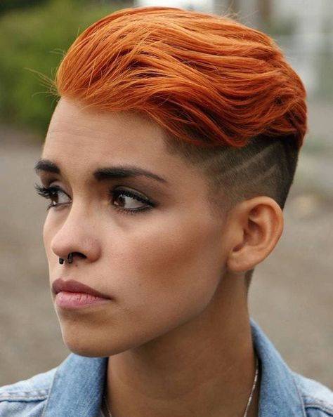 red hairstyle with side undercut for women Undercut Short Hair, Best Undercut Hairstyles, Undercut Hairstyles Women, Undercut Styles, Short Shaved Hairstyles, Androgynous Hair, Shaved Undercut, Undercut Women, Very Short Haircuts