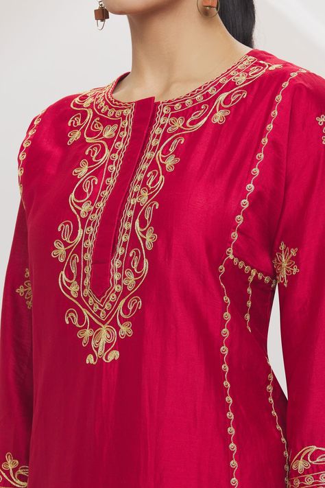 Buy Maroon Cotton Silk Embroidered And Embellished Kurta & Palazzo Set For Women by Adara Khan Online at Aza Fashions. Kurta And Palazzo, Kurta Palazzo Set, Pakistani Fancy Dresses, A Line Kurta, Palazzo Set, Dress Drawing, Suit Designs, Fashion App, Embroidery Dress