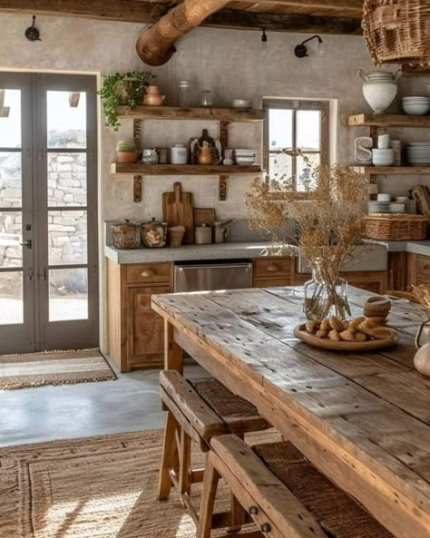 Rustic Wood Floors, Kabinet Dapur, French Country Kitchens, French Country Kitchen, Rustic Kitchen, Dream Home Design, Country Kitchen, Rustic Home Decor, Country Decor