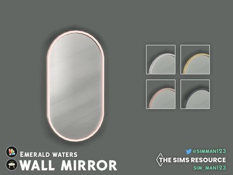 The Sims Resource - Emerald Waters Wall Mirror Sims 4 Mirrors Cc, Sims4 Cc Mirror, Mirror Sign, Water Walls, Cc Sims, The Sims Resource, Sims Resource, Gold Mirror, Round Mirrors