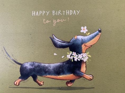 Daschund Birthday Card, Dachshund Birthday Cards, Happy Birthday With Dogs, Happy Birthday Dogs, Happy Birthday Dachshund, Dachshund Birthday, Happy Birthday Illustration, Birthday Wishes Pics, Funny Happy Birthday Wishes