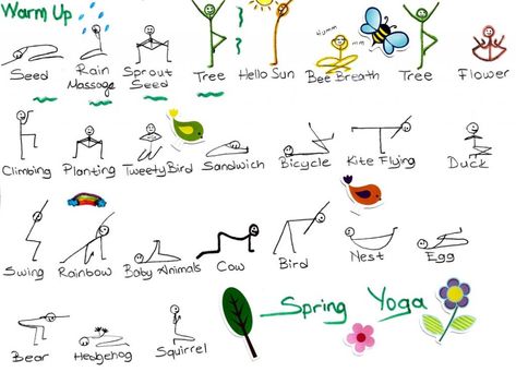 Spring Yoga For Kids, Teaching Sustainability, Yoga Warm Up, Kids Yoga Games, Yoga Class Plan, Kid Yoga, Yoga Ideas, Yoga Lesson Plans, Kids Yoga Classes