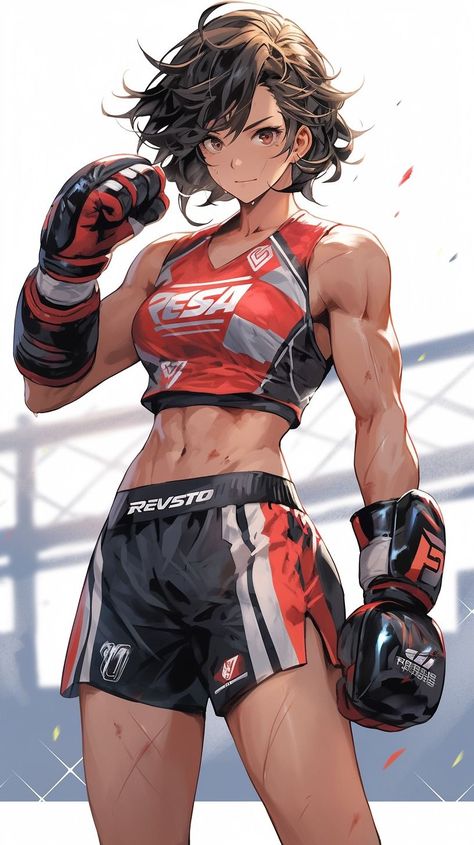 Anime Boxer Character Design, Anime Fighter Woman, Anime Boxer Female, Fighter Anime Female, Female Boxer Art, Women Mma Fighters, Female Boxer Character Design, Anime Fighter Female, Anime Female Martial Artist